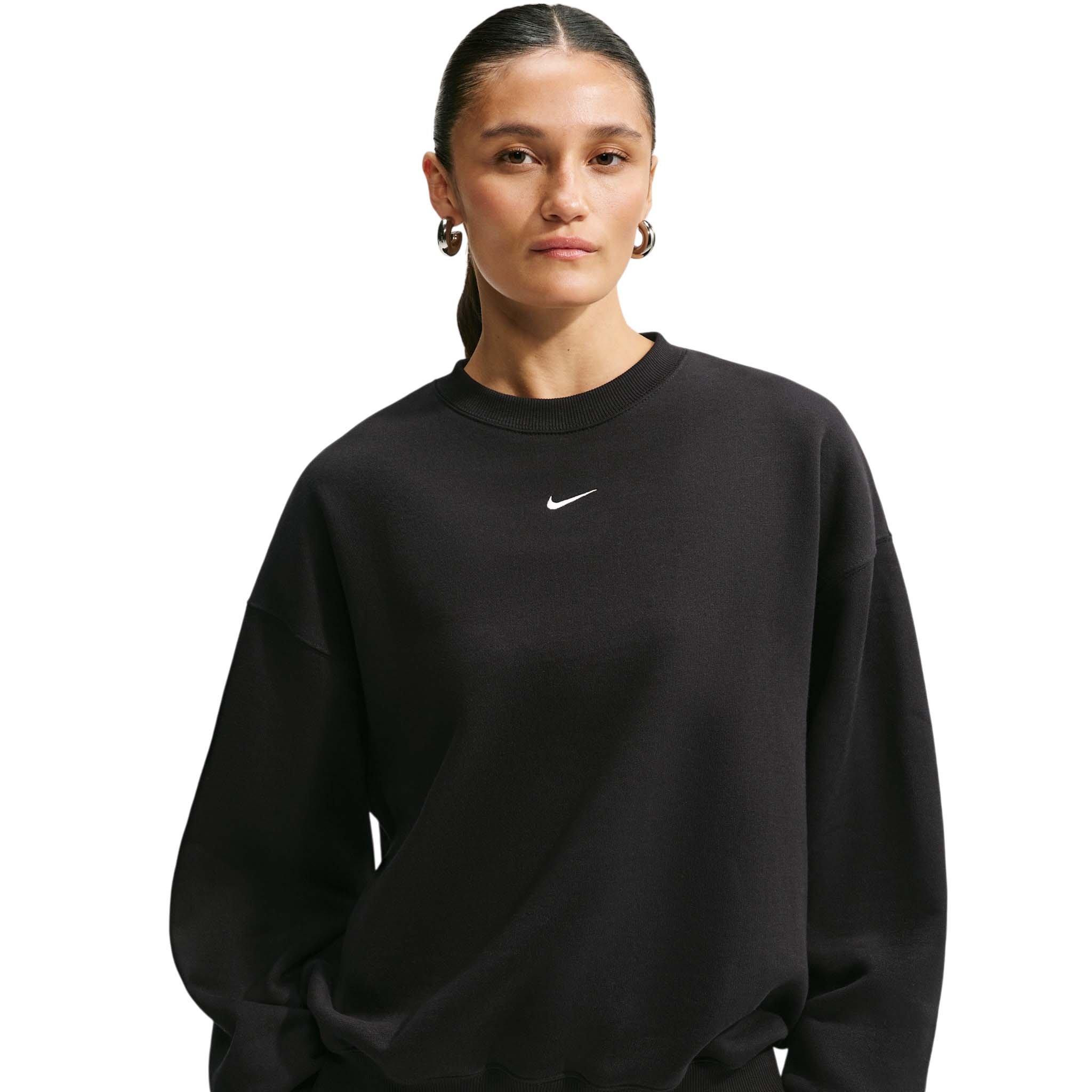 Nike Women's Studio Fleece Medium Weight Oversized Crewneck Sweatshirt - Black/Off-White - BLACK/OFF-WHITE